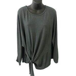Amorosa Faux Wrap Tie Waist Dolman Sleeve Sweater Gray Knit